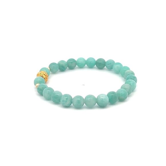 18K Gold Money Ball Lucky Charm Beads Bracelet Gemstones Amazonite Peru 6mm - Picture 5 of 5